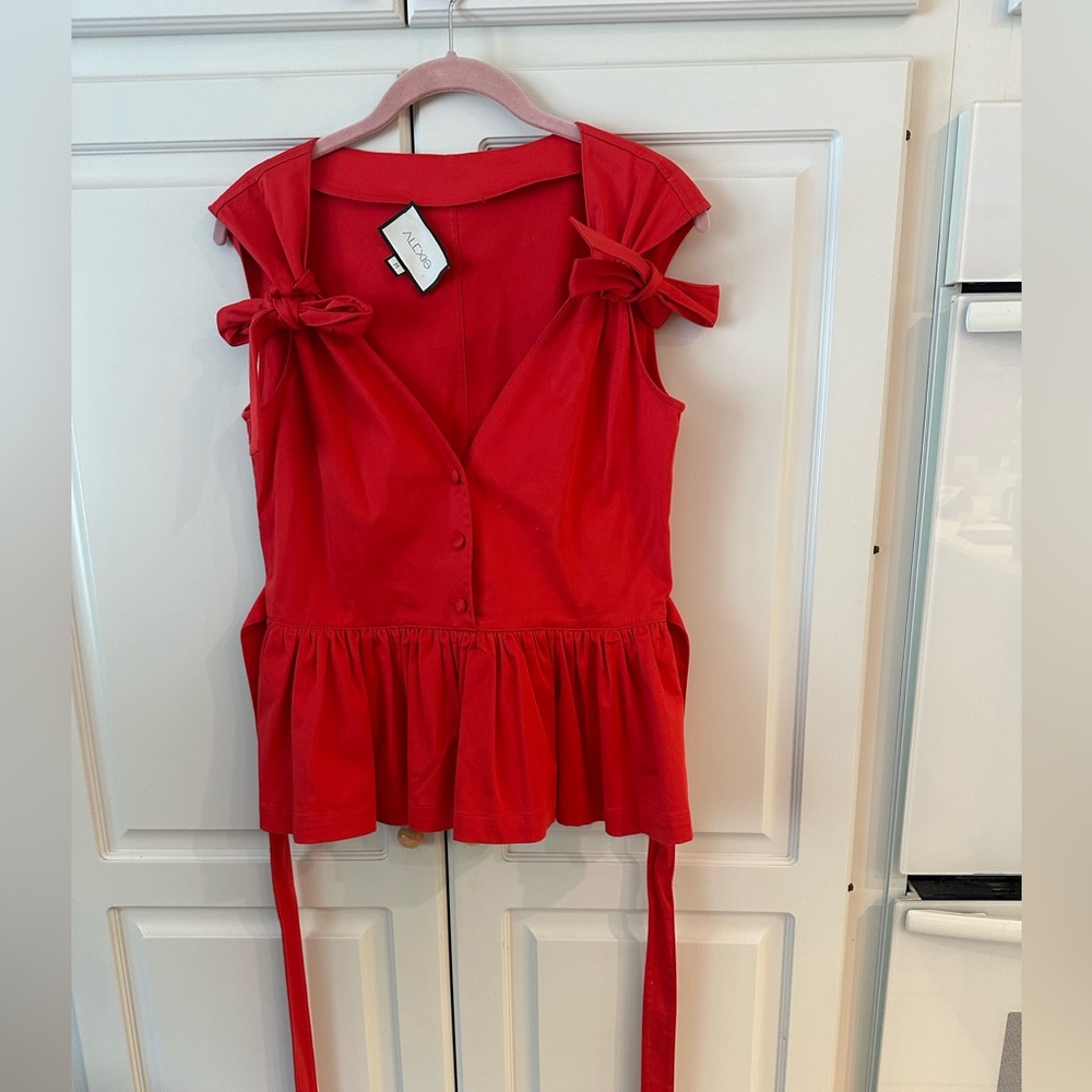 Alexis Red Sleeveless Peplum Blouse with Tie Front SZ-Medium - Picture 4 of 6